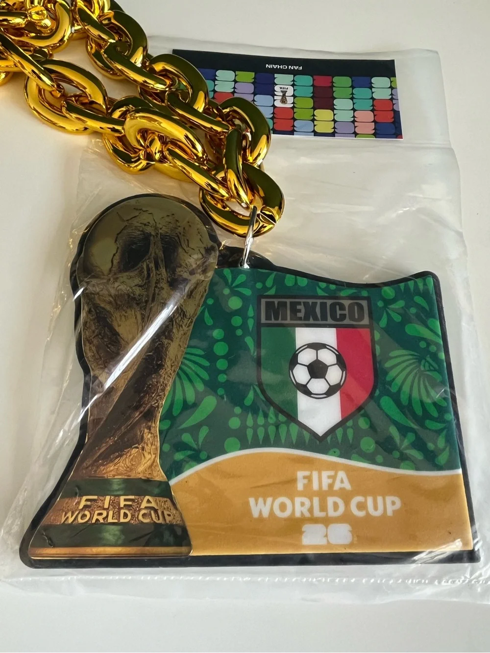 FIFA World Cup 2026 Mexico Gold Chain Trophyman Necklace Soccer Football NWT